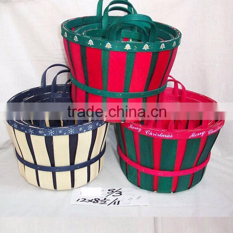 Colorful wooden festival basket with handle