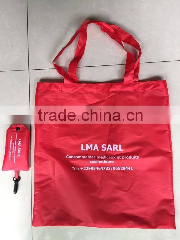Folding nylon tote bag folding bag into pouch shopping bag with logo customized