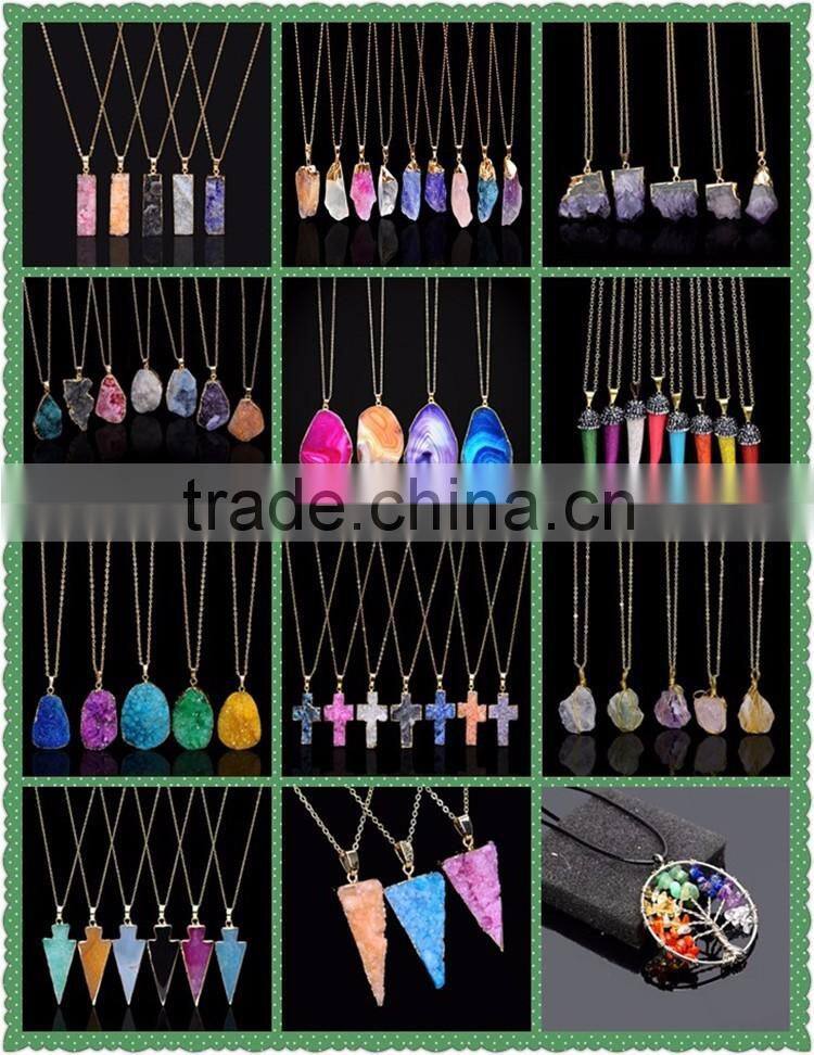 2016Hot Selling Natural Crystal Stone Quartz Pendant Necklaces
