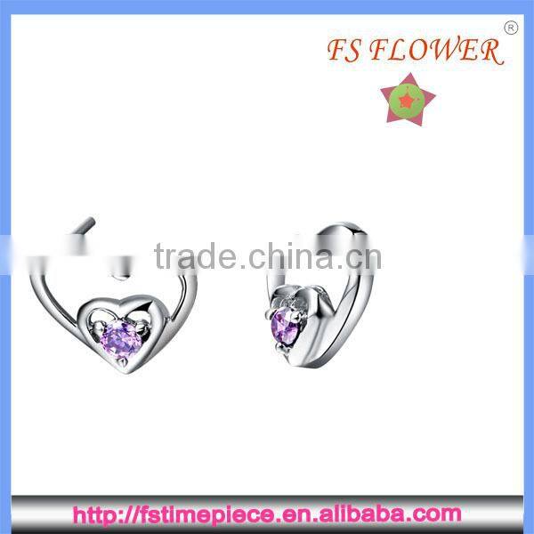 FS FLOWER - Heart With Heart Silver Diamond Inlay Earrings