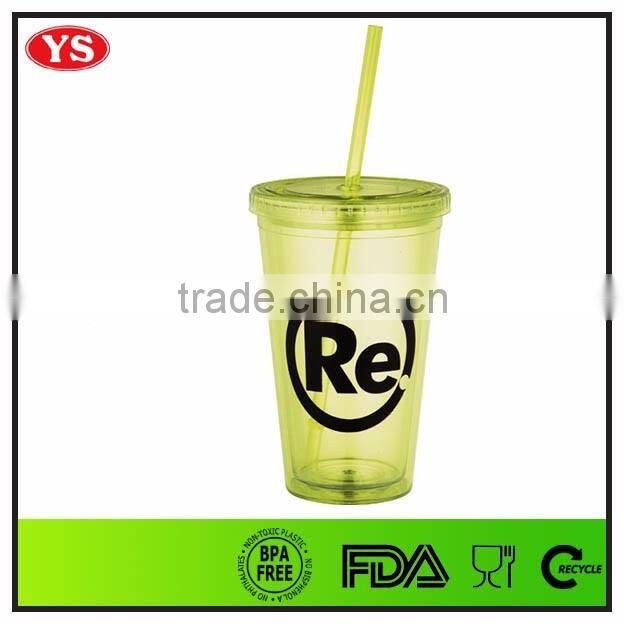 wholesale bpa free plastic 16oz double wall mug with straw