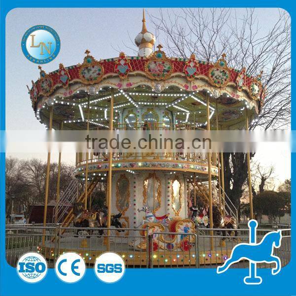 Theme park fairground carousel rides amusement park ride Fiberglass merry go round luxury double deck carousel for sale