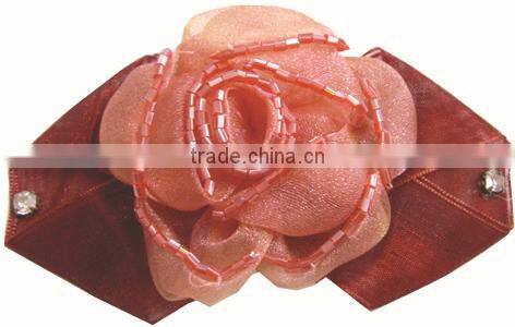 Exquisite pink organza flower with rhinestone