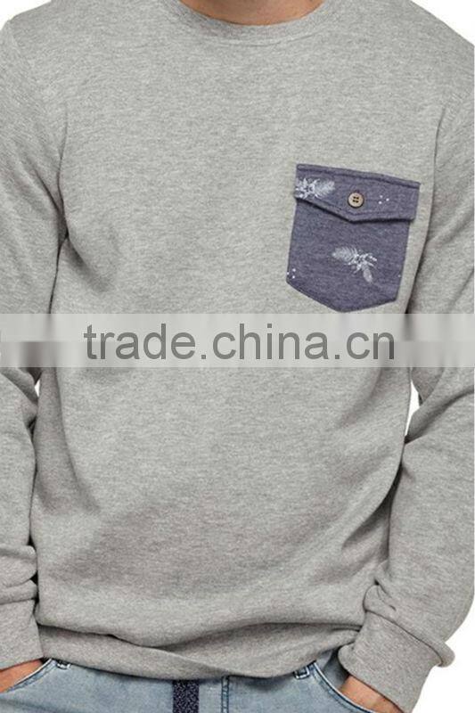 regular fit cheap wholesale custom crewneck sweatshirt men with one pocket on the chest