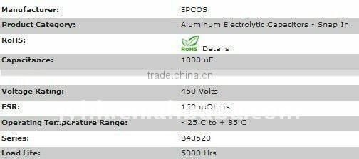 B43520B5108M000 super capacitor epcos Aluminum Electrolytic Capacitors