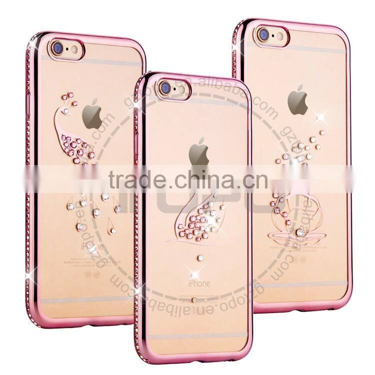 Diamonds Swan angel electroplate frame soft TPU for girls mobile phone Case for iphone 6 6s plus