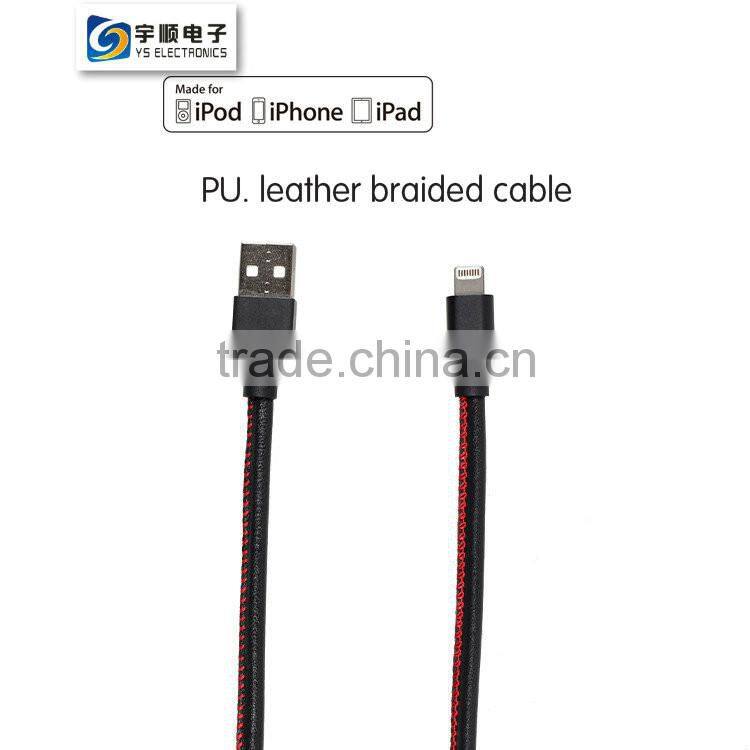 Leather MFi 8 Pin Braided Micro USB Cable For iPhone 6 Plus / 6 / 5S / 5C / 5 YUSH