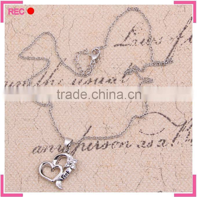 Dainty necklace for lovers, heart pendant imitate silver plated necklace