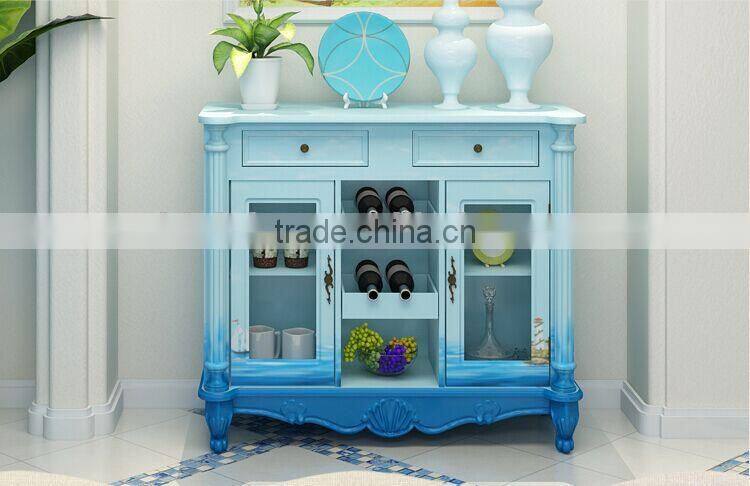 Mediterranean Style Storage Cabinet, Sailing Boat Handpainting Living Room Cabinet, Pastoral Solid Wood Cabinet (BF01-X1149)