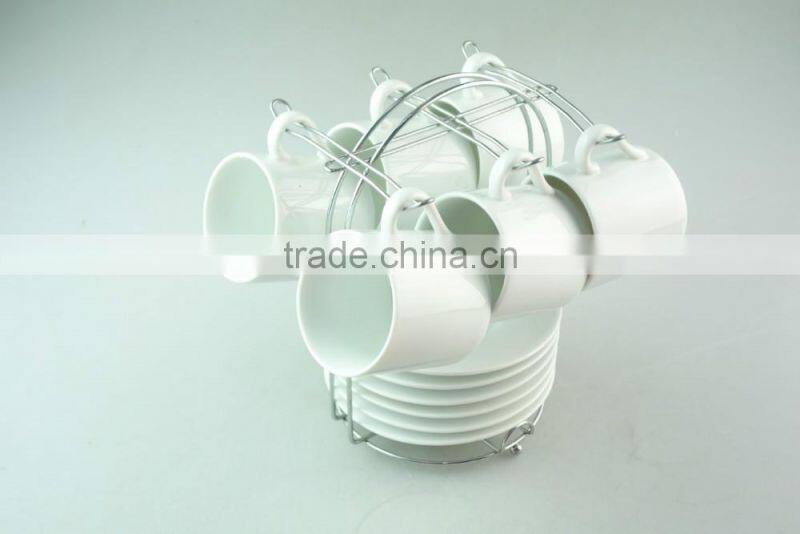 stock wholesale porcelain coffee tea set tableware six cup and saucer with metal stand