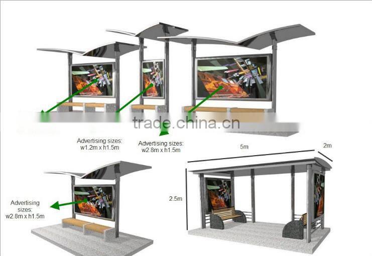 2015 new design bus kiosk shelters with advertising billboard