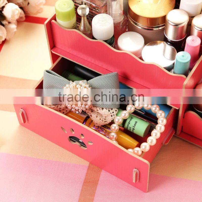 The wooden box DIY Korean cosmetic storage box desktop drawer storage