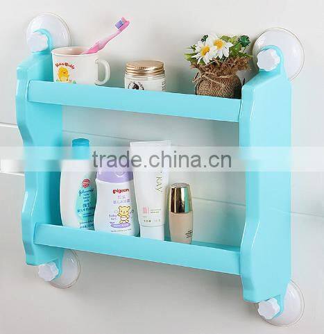 plastic two layers bathroom storage rack/kitchen shelf with strong sucker