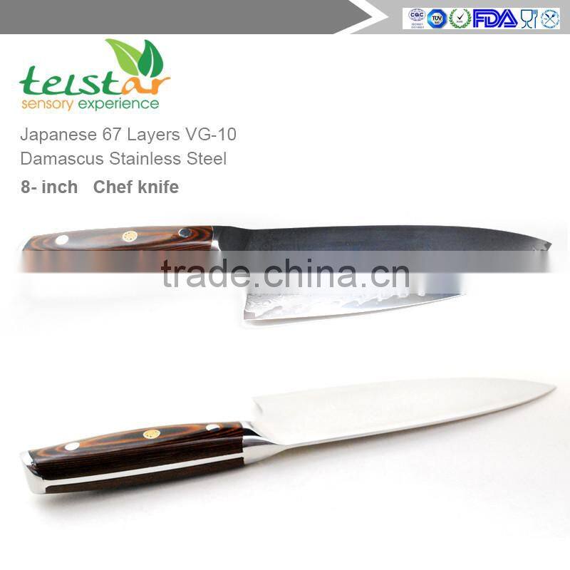 8 inch Japanese VG10 Damascus Steel Chef Knife With high quality colour wooden handle