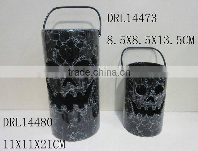 ceramic pumpkin lantern with handle festival holloween decorations