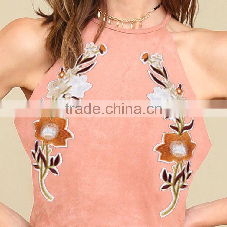 Two piece set women outfits 2017 with embroidered tank top and short