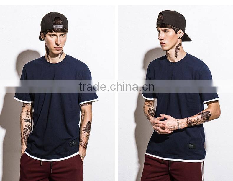 SZXX T373 Tops Fashion Cotton Deep blue O-neck T-shirt Mens