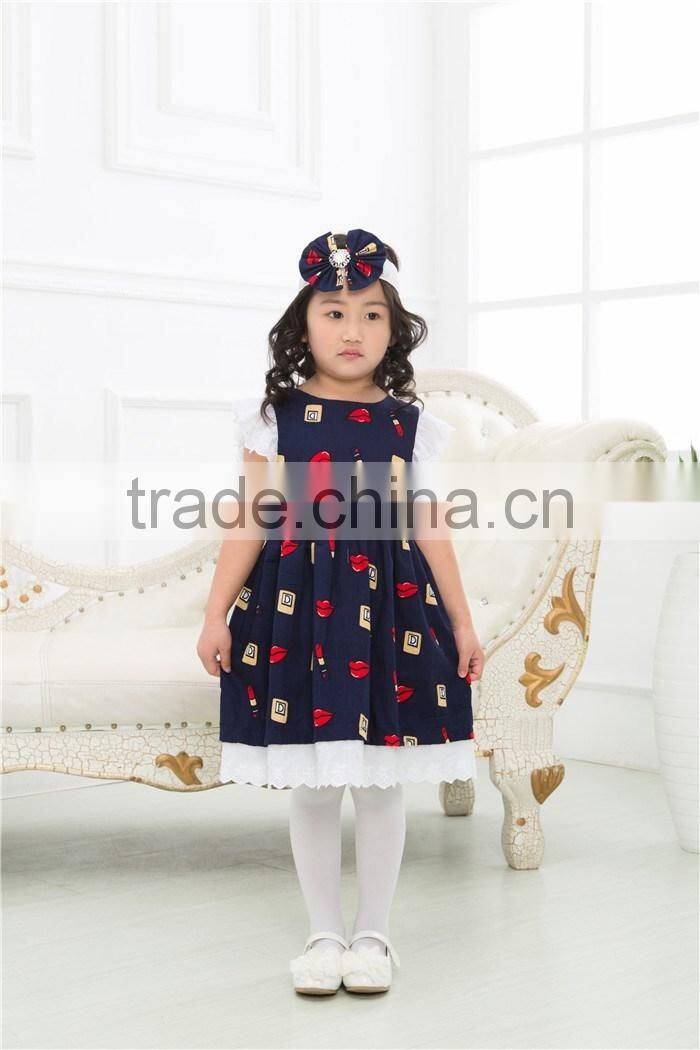 Summer hot sale flower girl dress boutique baby girl party dress with matching headband