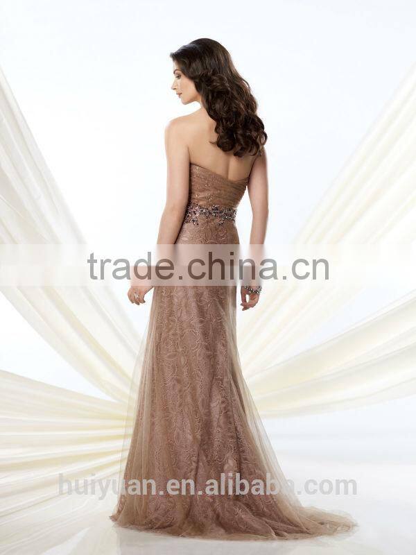 2015 fashion lady long sleeveless tulle beading evening dress