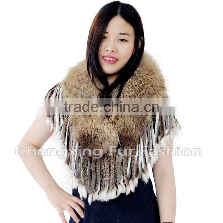 CX-B-60B Black Raccoon Fur Modern Women Fur Shawl