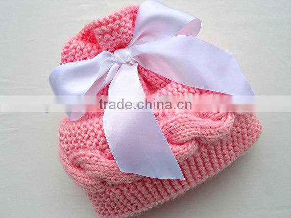 Wholesale Pure Colors Winter Knitting Beanies Baby Kids Bowknot Crochet Hats