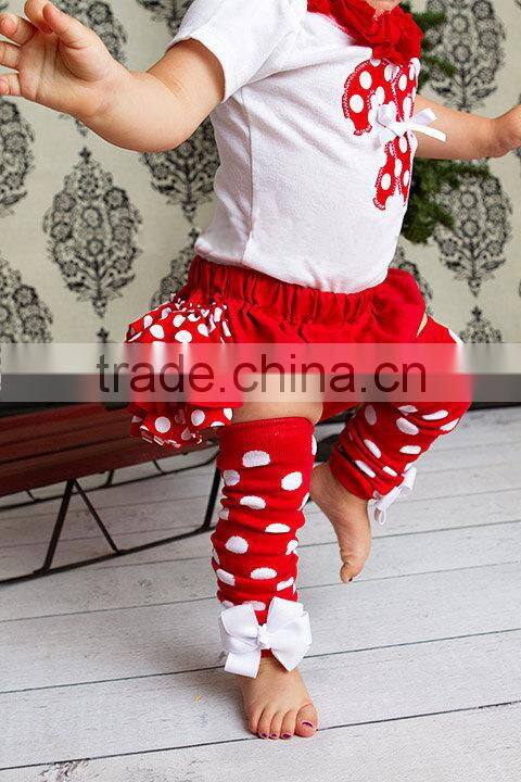 Wholesale christmas baby clothing set red bloomer skirt white bubble leggings