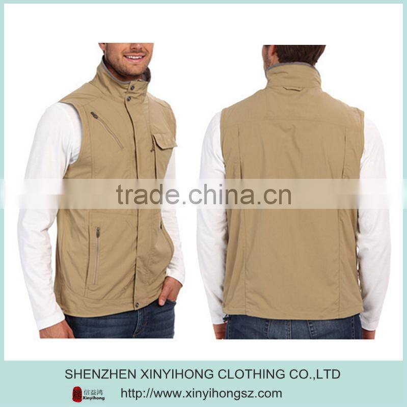 100% nylon Adjustable drawcord hem two zip chest pockets mens Vest