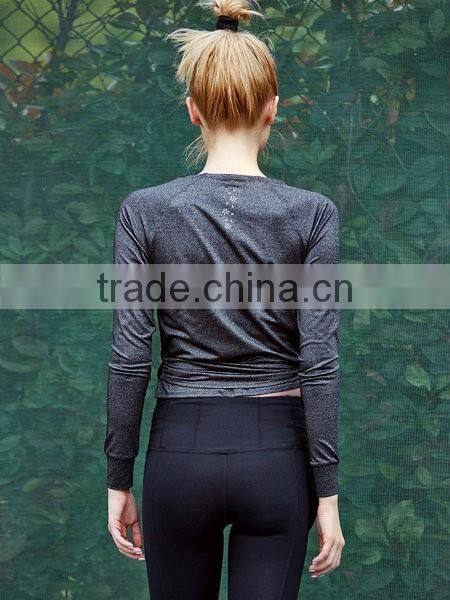 2016 Fashion wholesale Gray Bandage Surplice Neck Chinlon Cropped Jacket for womens