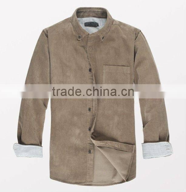 high quality long sleeve contrast keep warm corduroy casual shirts for men with one pocket