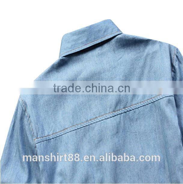 2016 new style men shirts mens light blue denim shirt