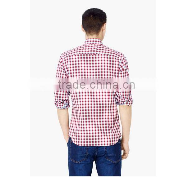 Slim-fit white button round bottom ginghim check cotton shirt from the casual collection