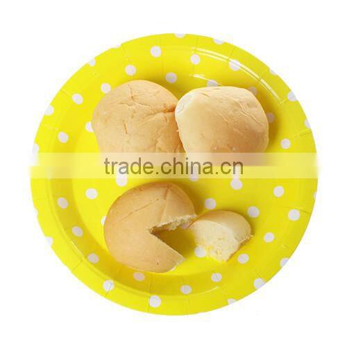 Yellow Dot Pattern Round Paper Food Plates 23.0cm