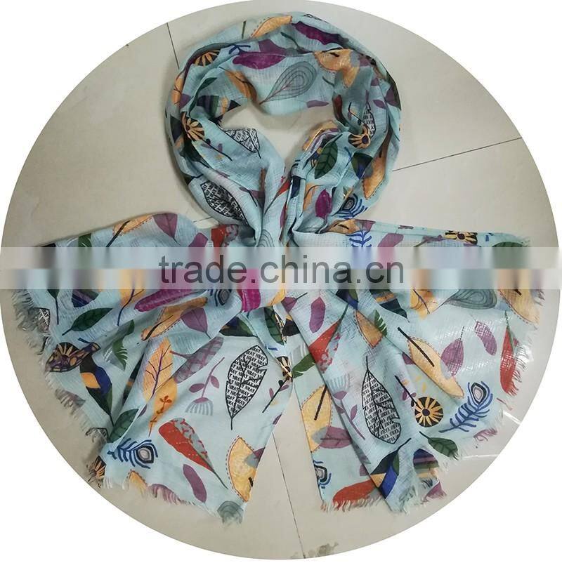 2017 New fashion woven tatting leaf pattern long scarf