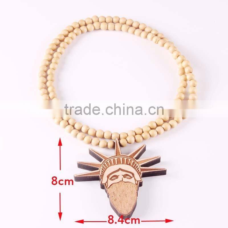 Statue of Liberty Wood Necklaces Pendant Beads Chain Necklaces Best Gift