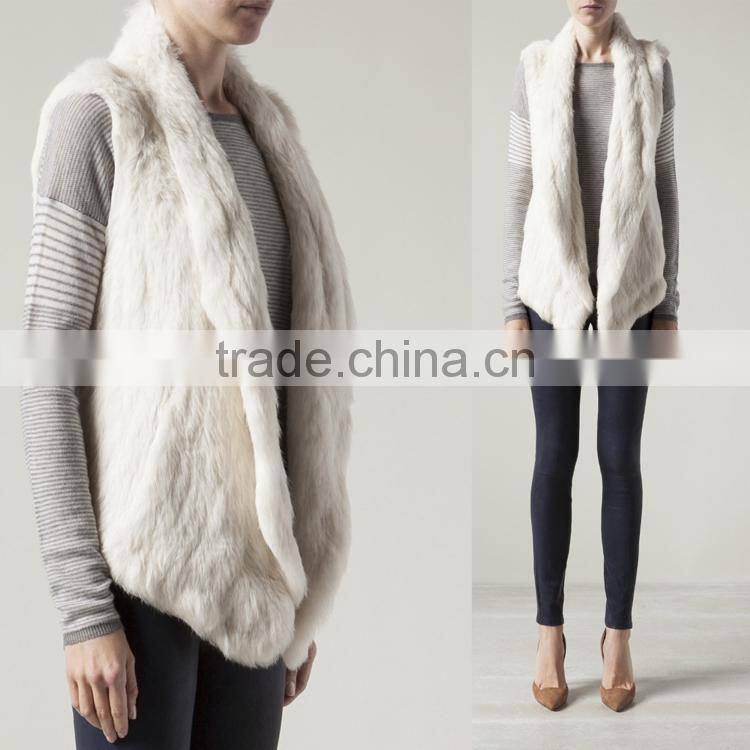 YR078 New Arrival Top Quality Chic Women Apparel Genuine Rabbit knitted Sleeveless Vest