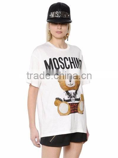 100% cotton Round neck t-shirt for women with bear print pattern