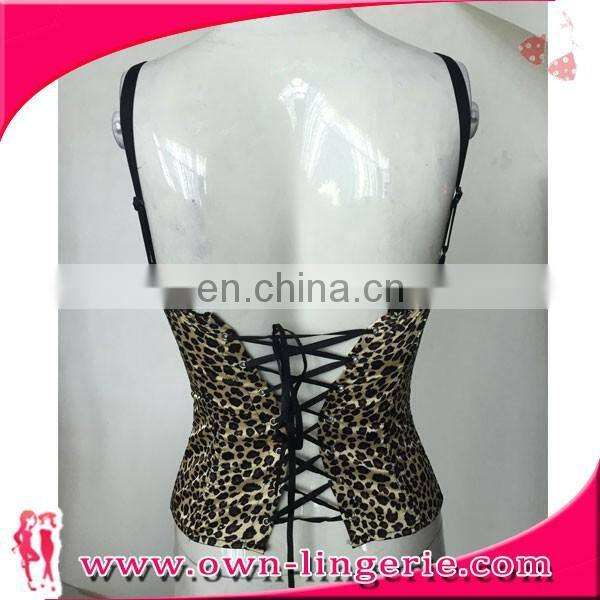 Hot selling leopard print lingerie sexy shoulder straps corset for woman