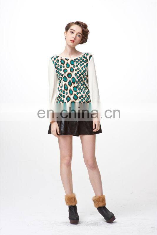 2014 Autumn Printed Long Sleeve Knitted Girl Sweater