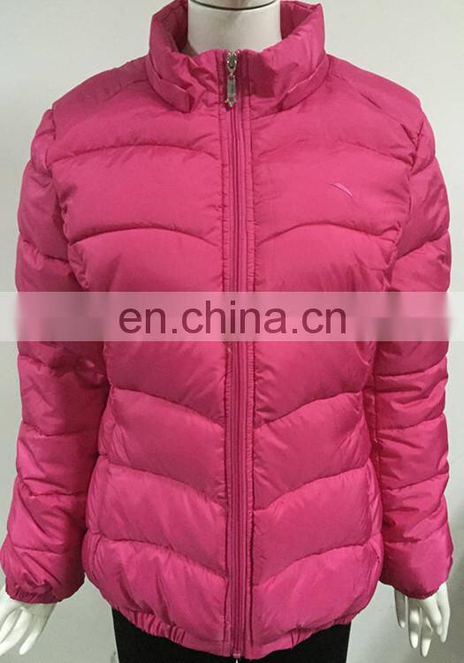 2017 Lady's pink down coat feather jacket with zipper winter jacket