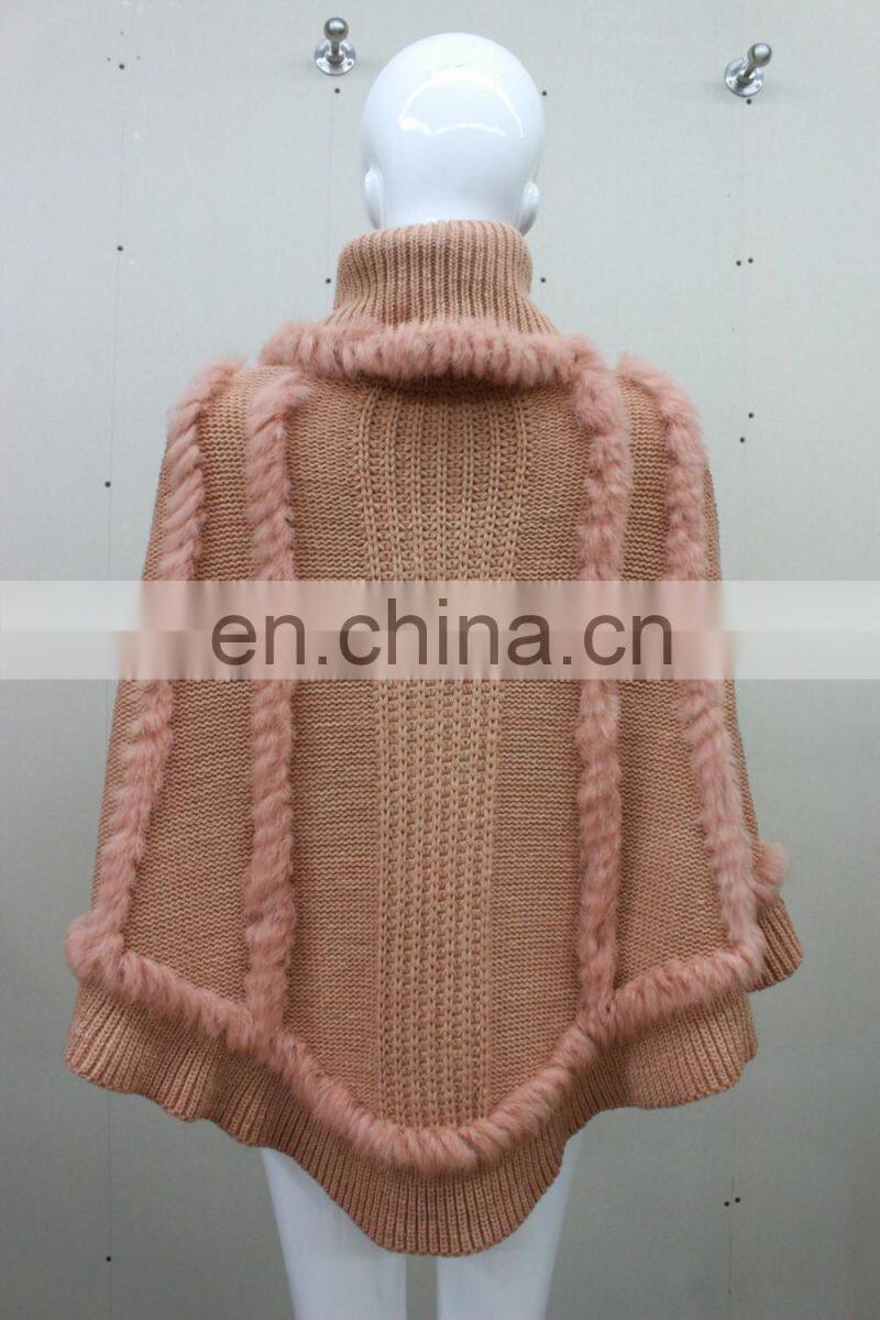 Graceful Wholesale Knitted Choker Pullover For Women Knit Rabbit Fur Shawl Elegant Style Knitting Cape Poncho