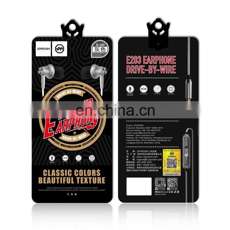 Free sample free shipping JOYROOM JR-E203 3.5mm In-Ear Wire Control Stereo Earphones with Mic