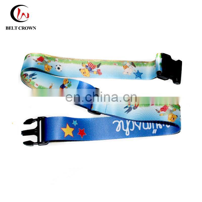 Travel accessories cutom logo polyester woven luggage bag strap with plastic belt buckle