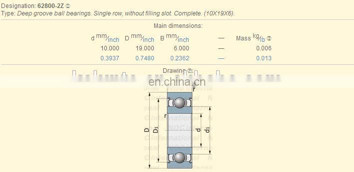62800 2RS Thin Section Series Ball Bearing 62800 ZZ Deep Groove Ball Bearing 10x19x6 mm