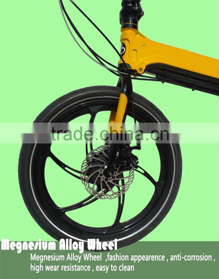 2016 magnesium alloy material new design foldable e bicycle with crank motor