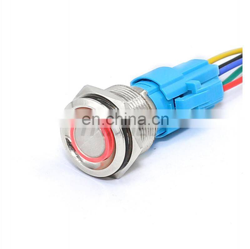 19mm Metal annular Push Button Switch 12V 24V 110V 220V LED Lamp Illumination Waterproof Momentary Latching Switch Ring Light