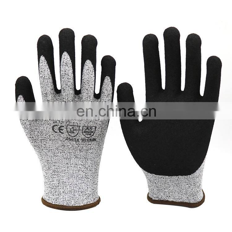 Anti Cut Level 5 HPPE Nitrile Sandy Anti Cut Gloves