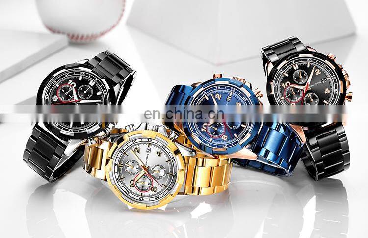 MINI FOCUS MF0198G Men's Quartz Watches Stainless Steel Chronograph Waterproof Luminous Man Clock