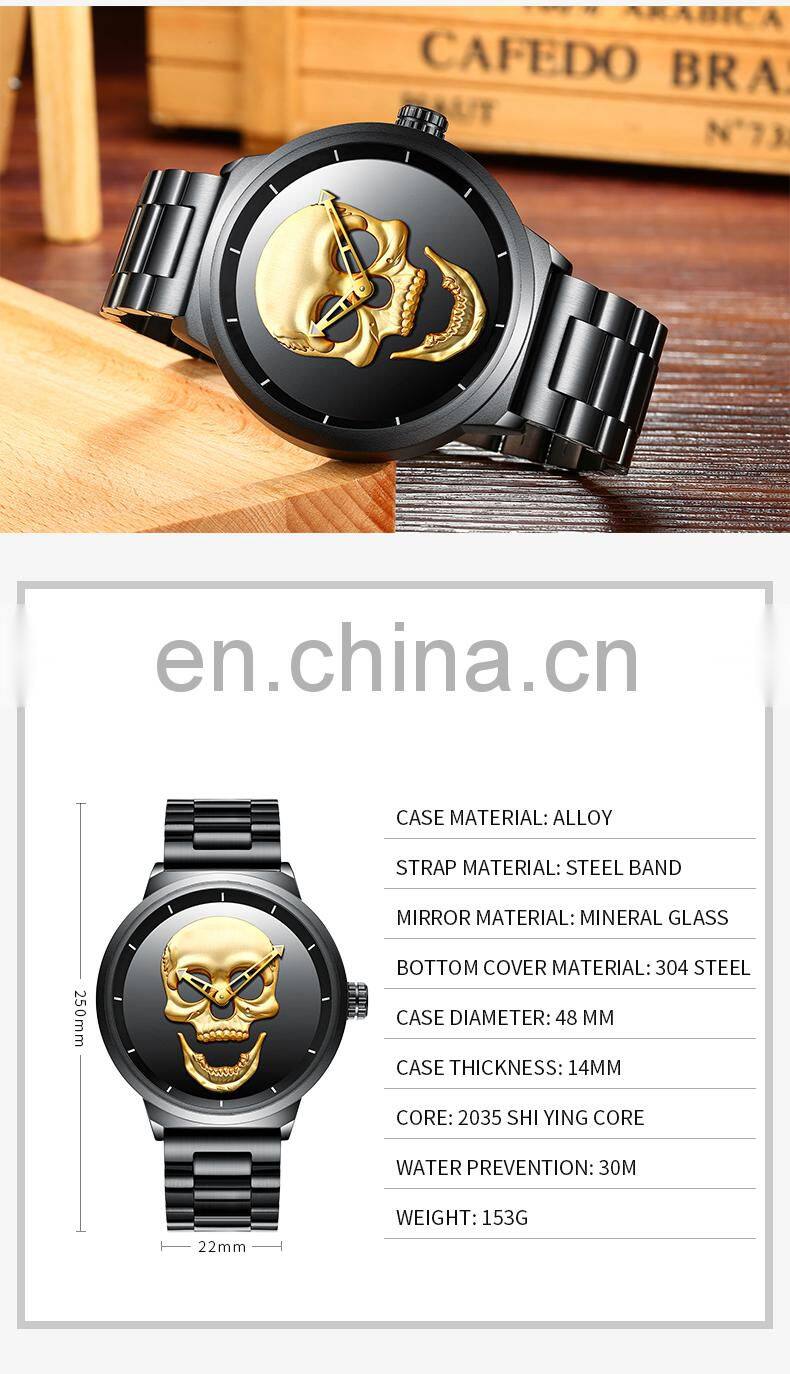 Biden 0063 Original Men Japanese Quartz Wrist Watches Stainless Steel Skull Analog Water Resistant Brand Luxury Men Watch