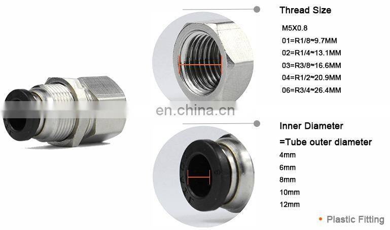 PMF Plastic Bulkhead Fitting Air Automatic Pneumatic PU Tube Fittings
