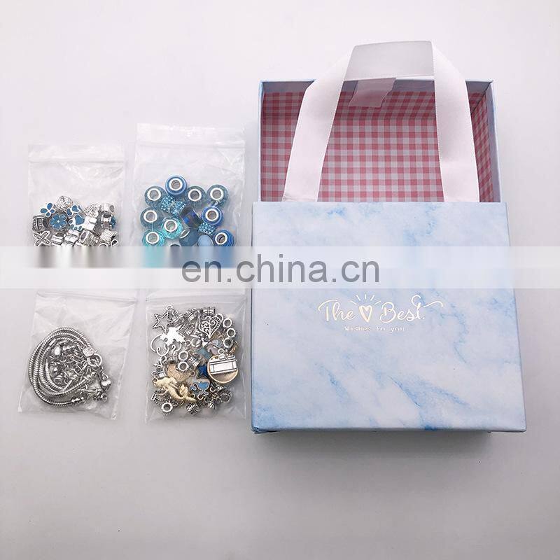 DIY Pandora Bracelet Jewelry Making Set Women Love Gifts Blue Pink Sweet Charm Beads Spacer Beads Pendant Charm Bracelet DIY Kit